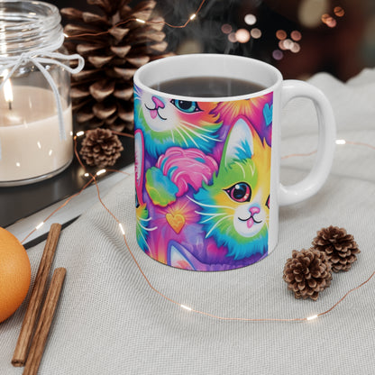 Happy Kitten & Cat Design - Vivid, Colorful & Eye-Catching - Ceramic Mug 11oz