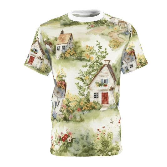 Cottagecore Classic House - 魅力的な素朴なグランドミレニアル スタイル - 折衷的なカラー - ユニセックス カットソー Tシャツ (AOP) 