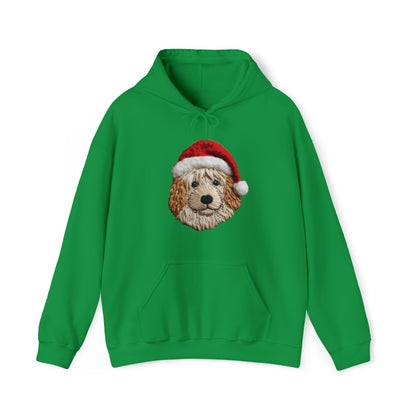 Chenille Dog Embroidered Patch - Christmas Puppy with Santa Hat - Unisex Heavy Blend™ Hooded Sweatshirt