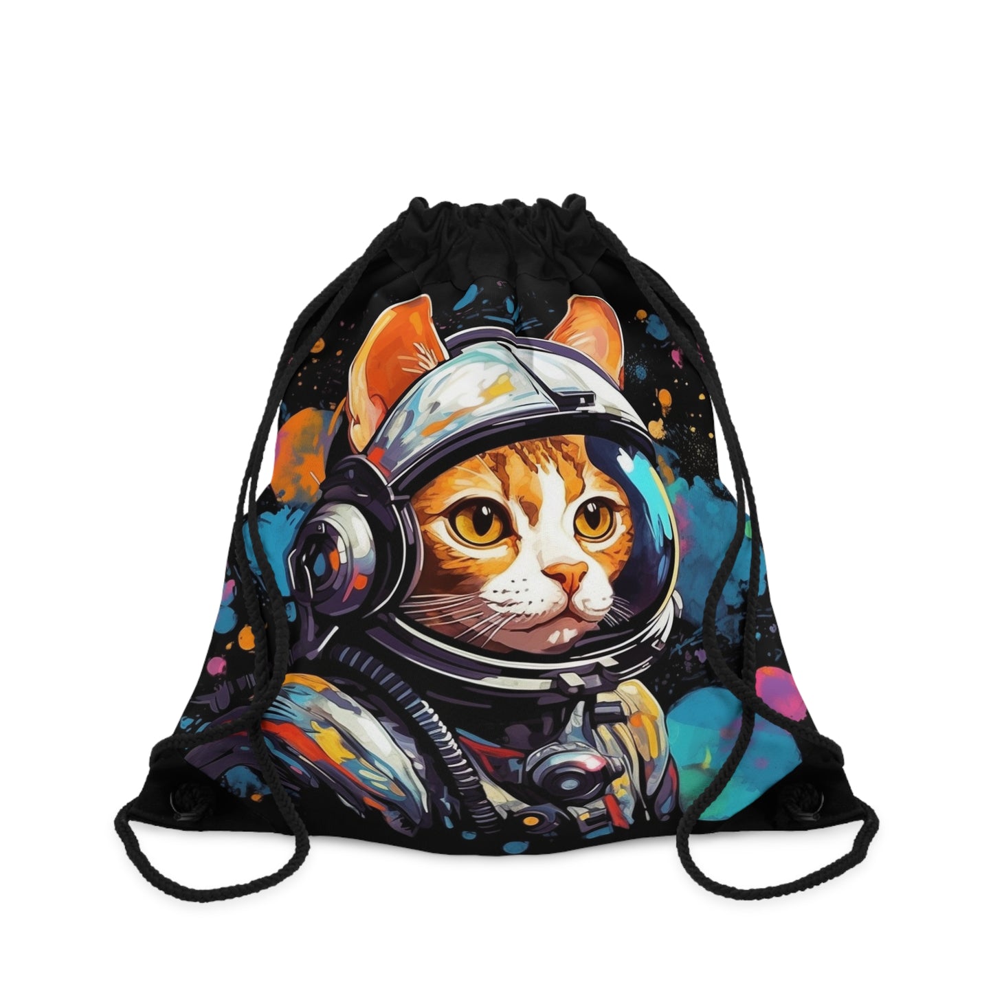 Astro Cat Adventure Feline - 宇宙空間に浮かぶ鮮やかなポップアート - 巾着バッグ