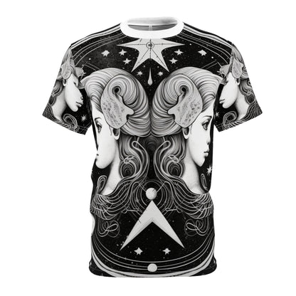 Gemini Zodiac Twins Design - Celestial Astrology Theme - Unisex Cut & Sew Tee (AOP)