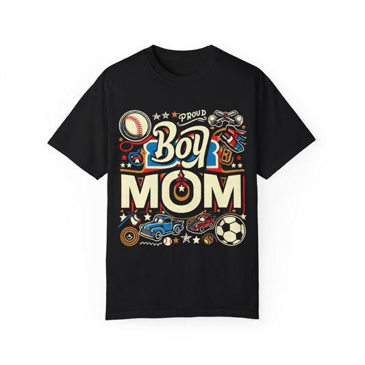 Proud Boymom Design Shirt, Boy Mom Gift, Unisex Garment-Dyed T-shirt
