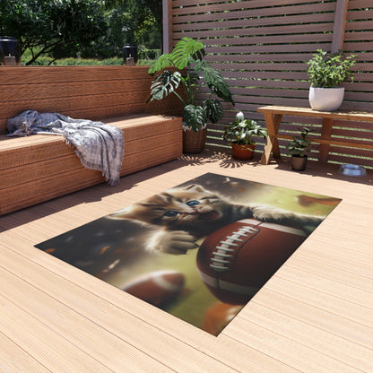 Football Kitten Touchdown: Tabby's Winning Play Sport Game - Outdoor Rug