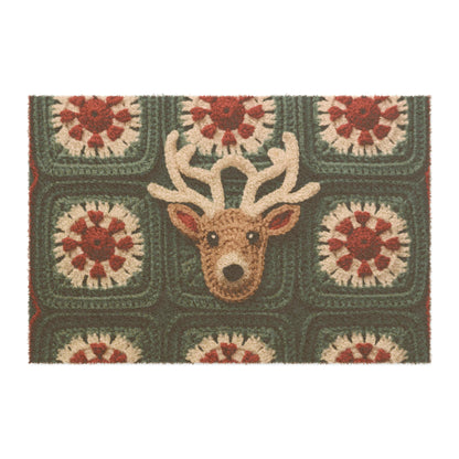 Christmas Reindeer Crochet, Wintry Wonderland Design, Festive Stag Motif. Embrace Deer Holiday Spirit - Door Coir Mat