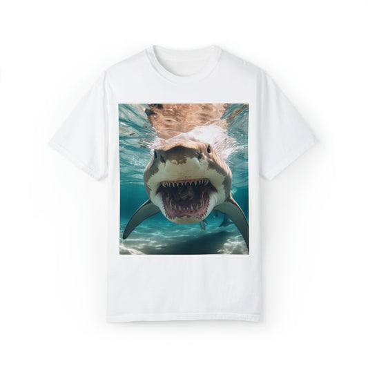 Tiburón toro: Amenaza del monstruo del río - Depredador realista de aguas oscuras - Camiseta unisex teñida de ropa 