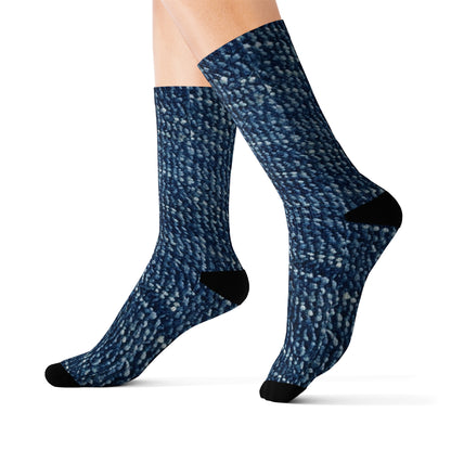 Denim-Inspired Design - Distinct Textured Fabric Pattern - Sublimation Socks