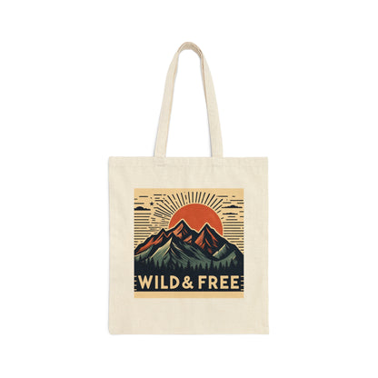 Wild and Free - Trendy Hiking and Camping - Cotton Canvas Tote Bag