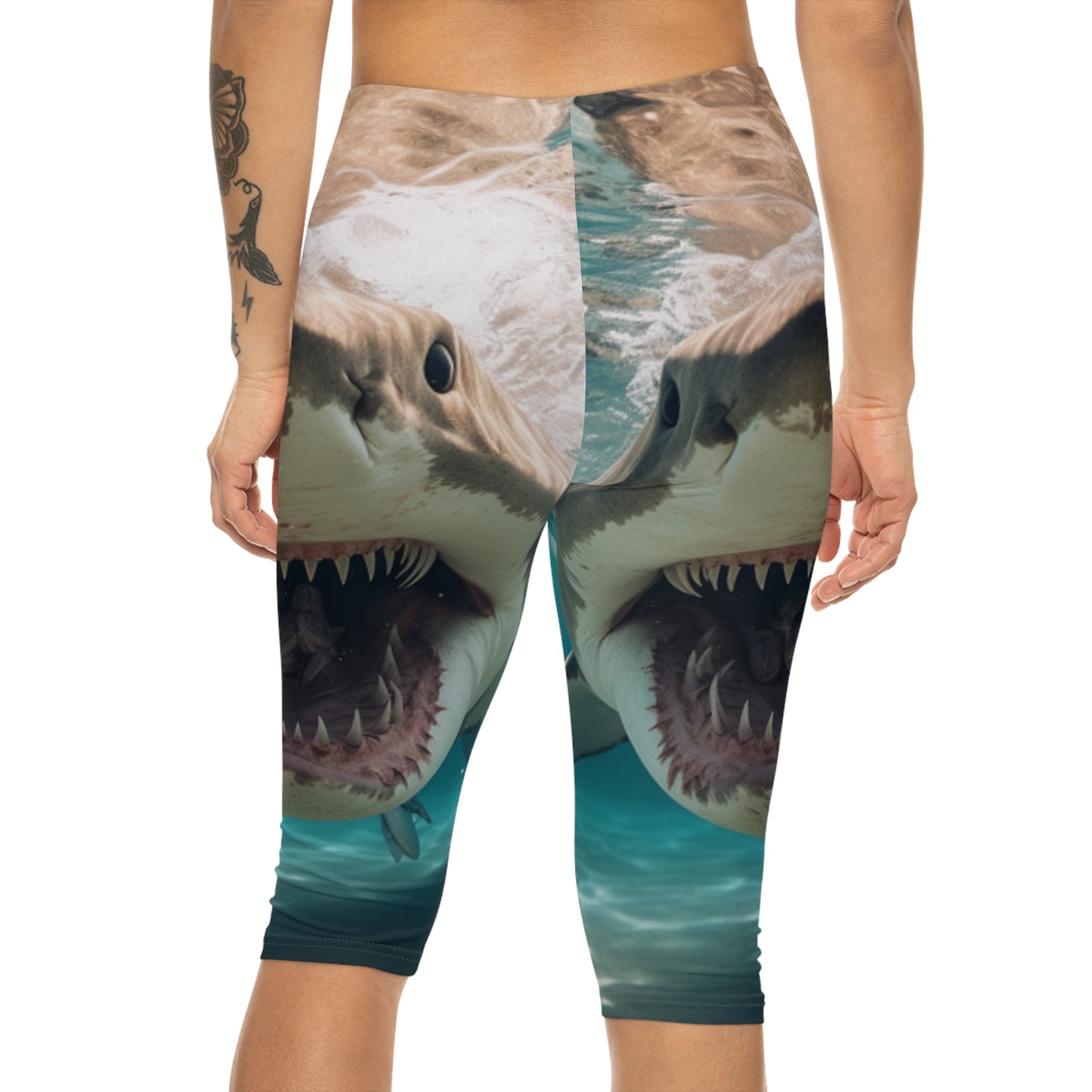 Bull Shark: River Monster Menace - Realistic Dark Water Predator - Women’s Capri Leggings (AOP)