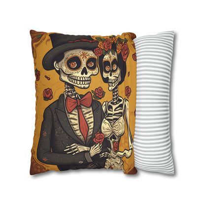 Halloween Wedding Marriage, Bride & Groom - Forever Soulmates - Spun Polyester Square Pillow Case