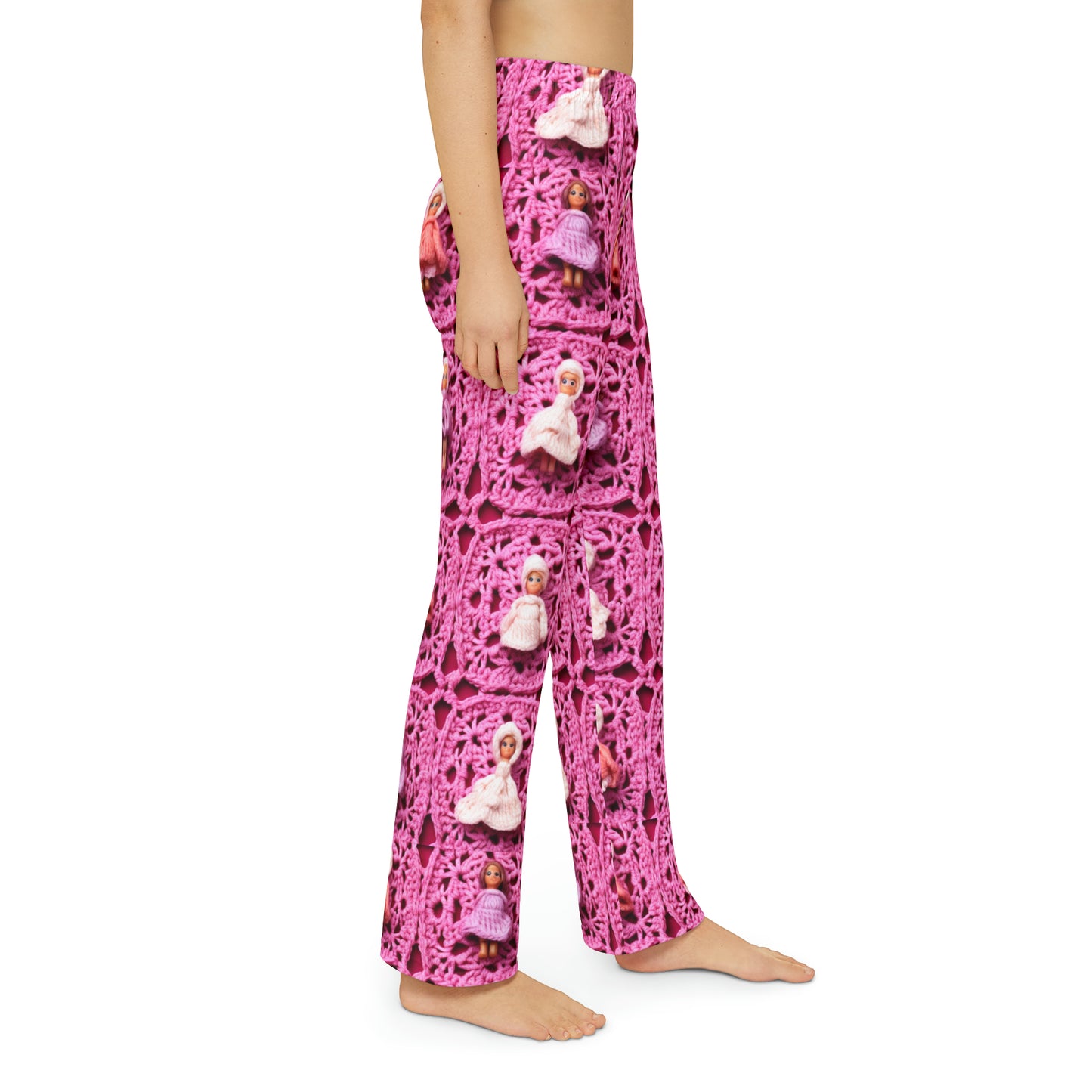 Barbie Dolls on Granny Squares: Realistic Pink Toy Design - Kids Pajama Pants (AOP)