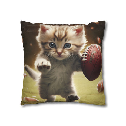 Football Kitty Fantasy: Feline Cat American Sport Quarterback - Spun Polyester Square Pillow Case