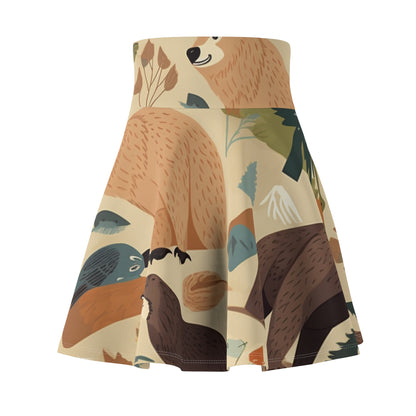 U.S. Wilderness Inspired: Grizzly Bears, Animals Pattern Women's Skater Skirt (AOP)