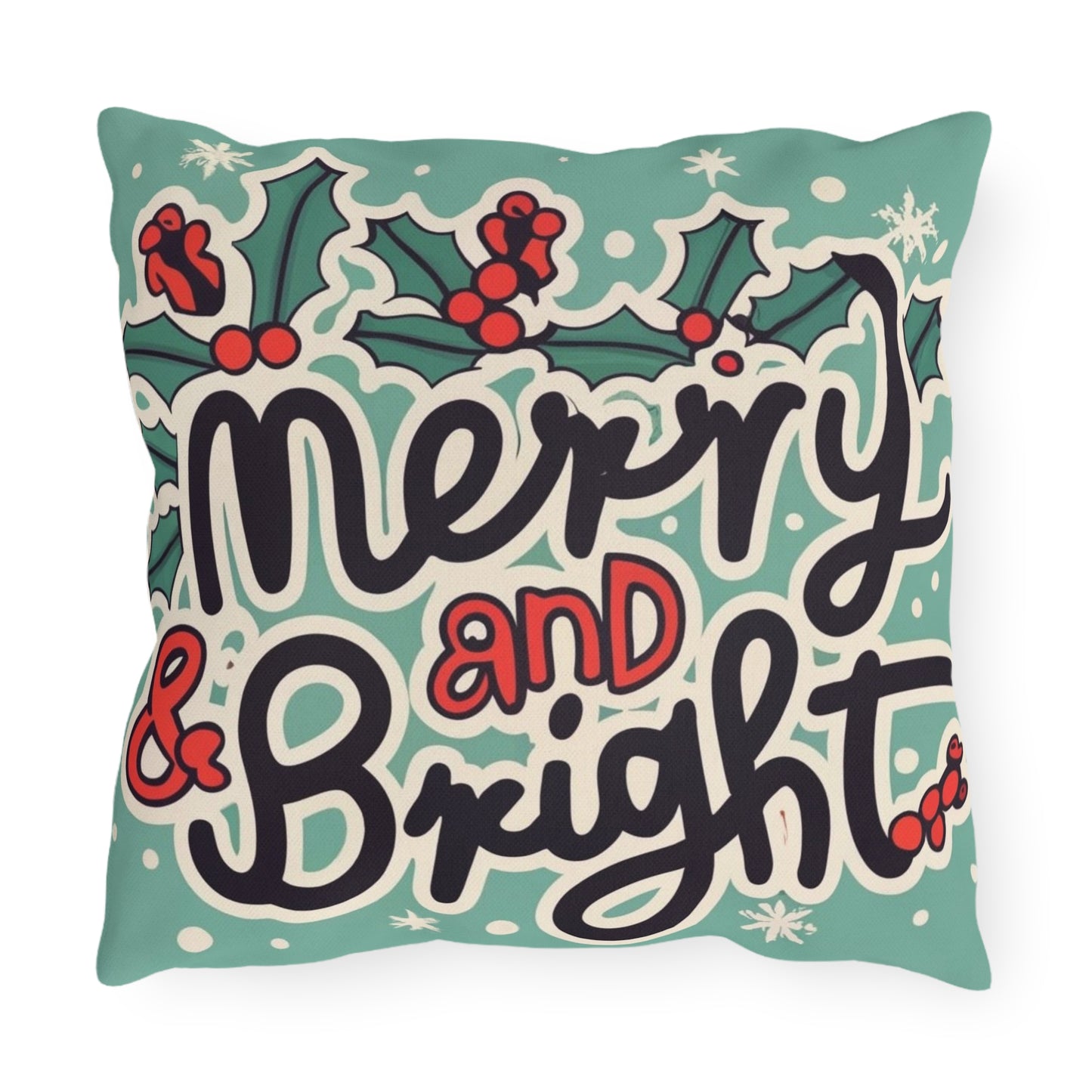 Merry and Bright Christmas Theme Holiday - Outdoor Pillows