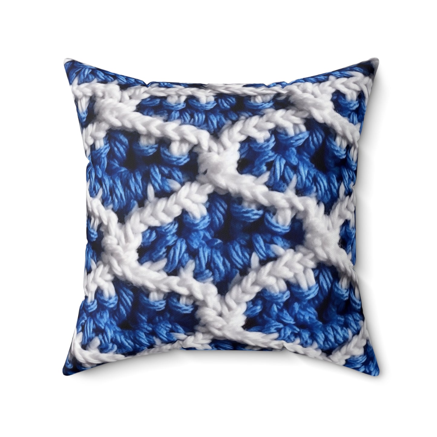 Blueberry Blue Crochet, White Accents, Classic Textured Pattern - Spun Polyester Square Pillow