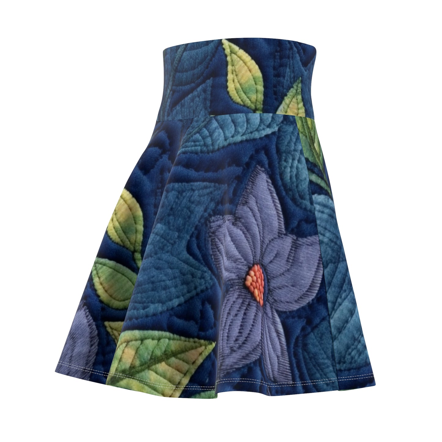 Floral Embroidery Blue: Denim-Inspired, Artisan-Crafted Flower Design - Women's Skater Skirt (AOP)