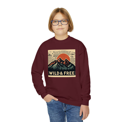 Wild and Free - Senderismo y camping de moda - Sudadera con cuello redondo para jóvenes 