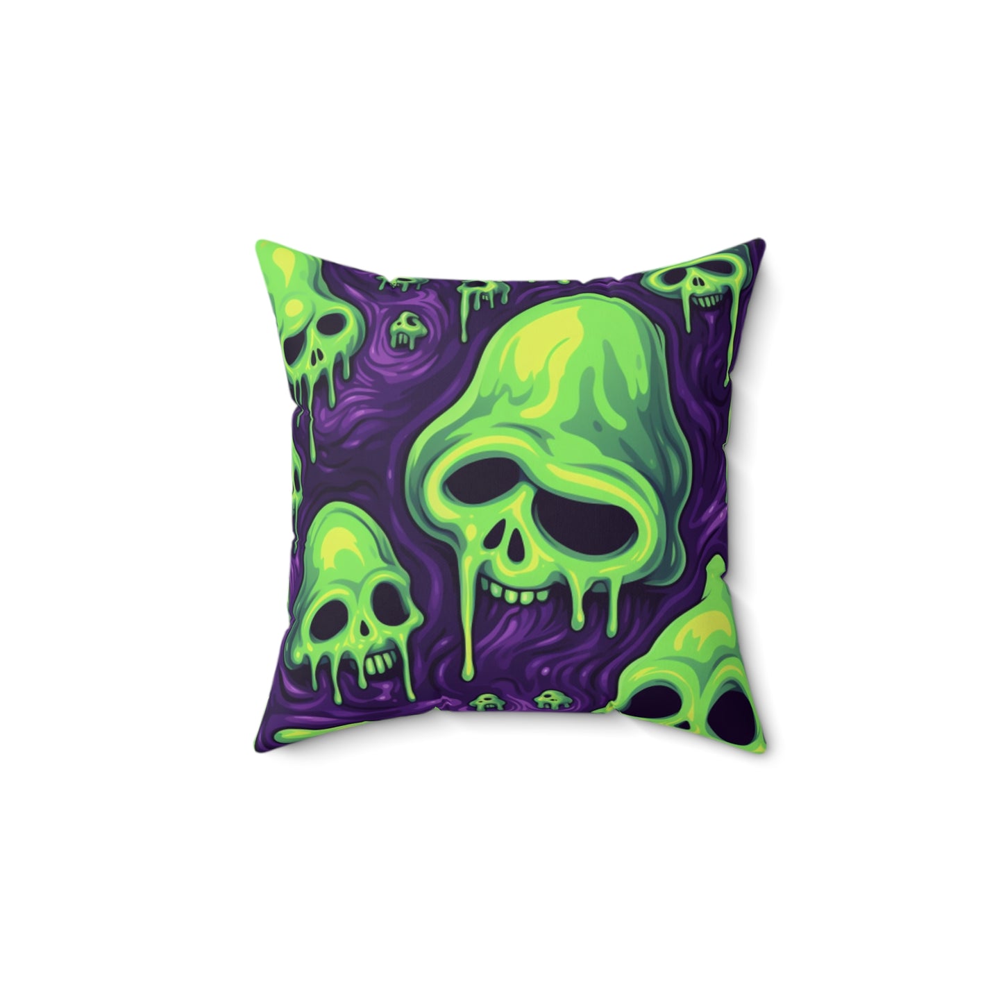 Halloween Slime Skull Green Skeletons Scary Horror Pattern - Spun Polyester Square Pillow