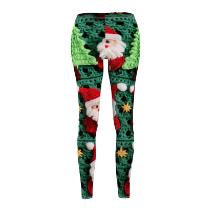 Patrón de ganchillo de Papá Noel, diseño navideño, decoración festiva, motivo de Papá Noel. Perfecto para la celebración navideña: leggings informales cortados y cosidos para mujer (AOP) 