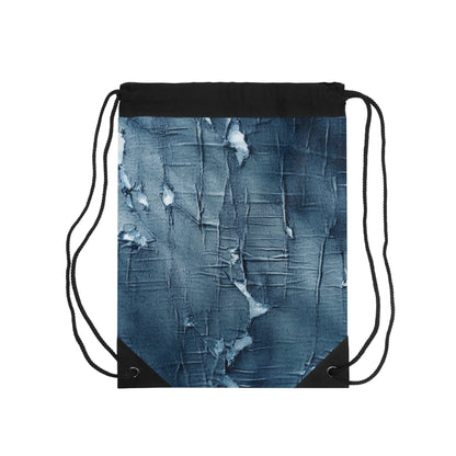 Distressed Blue Denim-Look: Edgy, Torn Fabric Design - Drawstring Bag