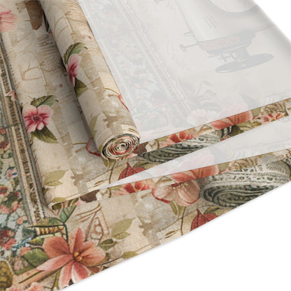 Classic Floral Sewing Ensemble: Vintage-Inspired with Antique Sewing Machine and Scissors - Table Runner (Cotton, Poly)