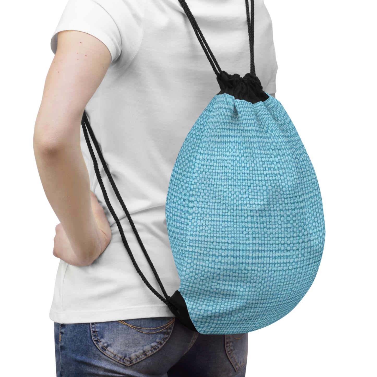 Bright Aqua Teal: Denim-Inspired Refreshing Blue Summer Fabric - Drawstring Bag