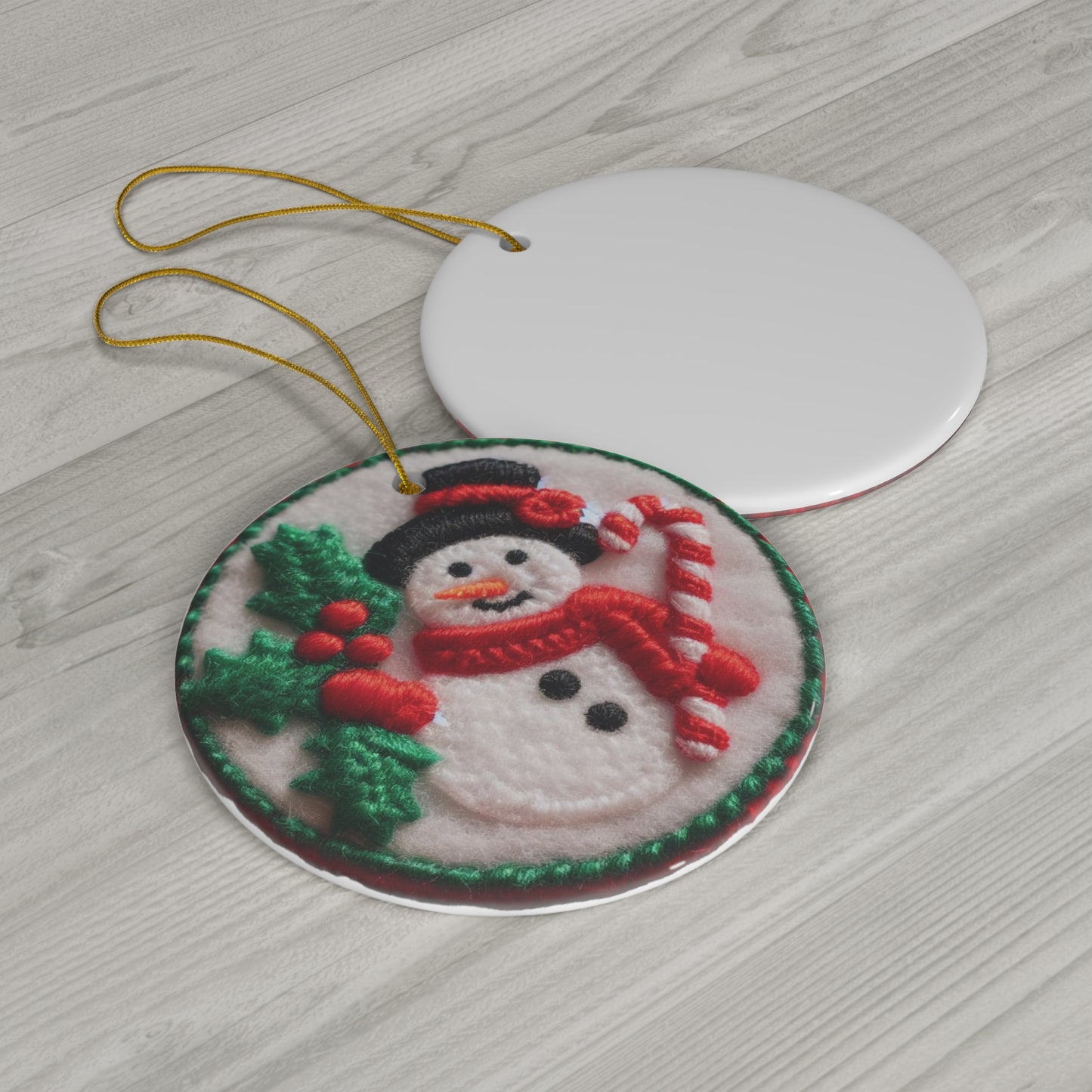 Festive Snowman Embroidered Patch: Christmas Chenille Holly & Candy Cane - Ceramic Ornament, 4 Shapes