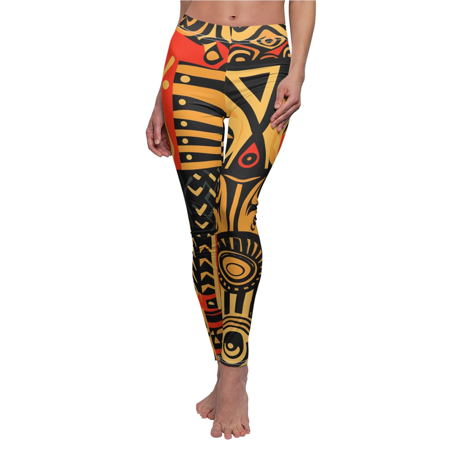 Tribal Art-Inspired Abstract Symbols, Heritage - Women's Cut & Sew Casual Leggings (AOP)