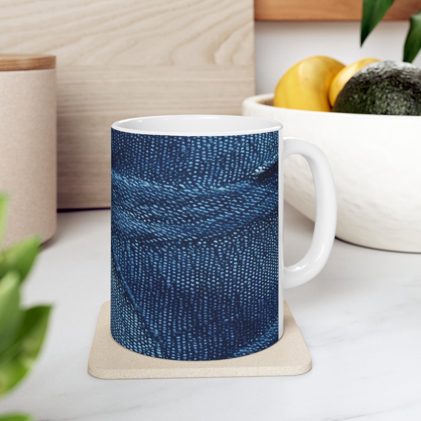 Dark Blue: Distressed Denim-Inspired Fabric Design - Ceramic Mug 11oz