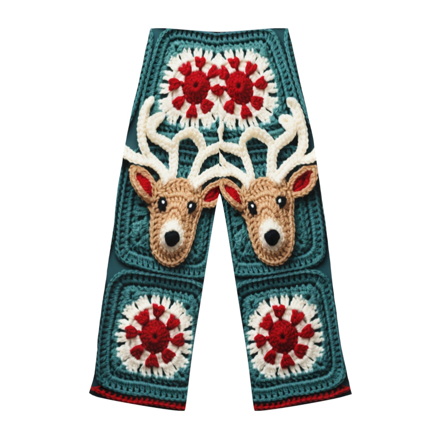 Christmas Reindeer Crochet, Wintry Wonderland Design, Festive Stag Motif. Embrace the Holiday Spirit - Women's Pajama Pants (AOP)