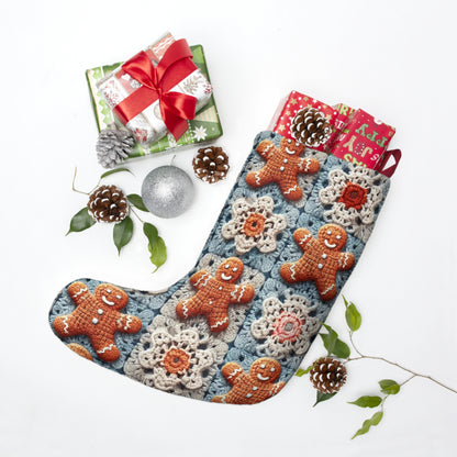 Christmas Holiday Delight: Crocheted Gingerbread Smile Pattern with Lace Snowflakes - Christmas Stockings