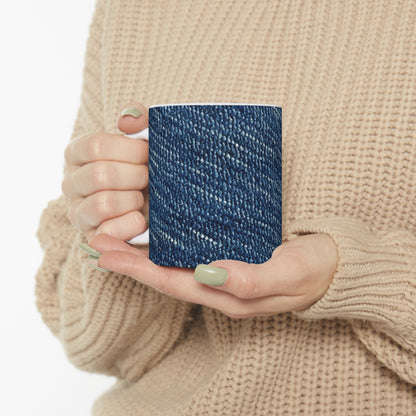 Denim-Inspired Design - Distinct Textured Fabric Pattern - Ceramic Mug 11oz