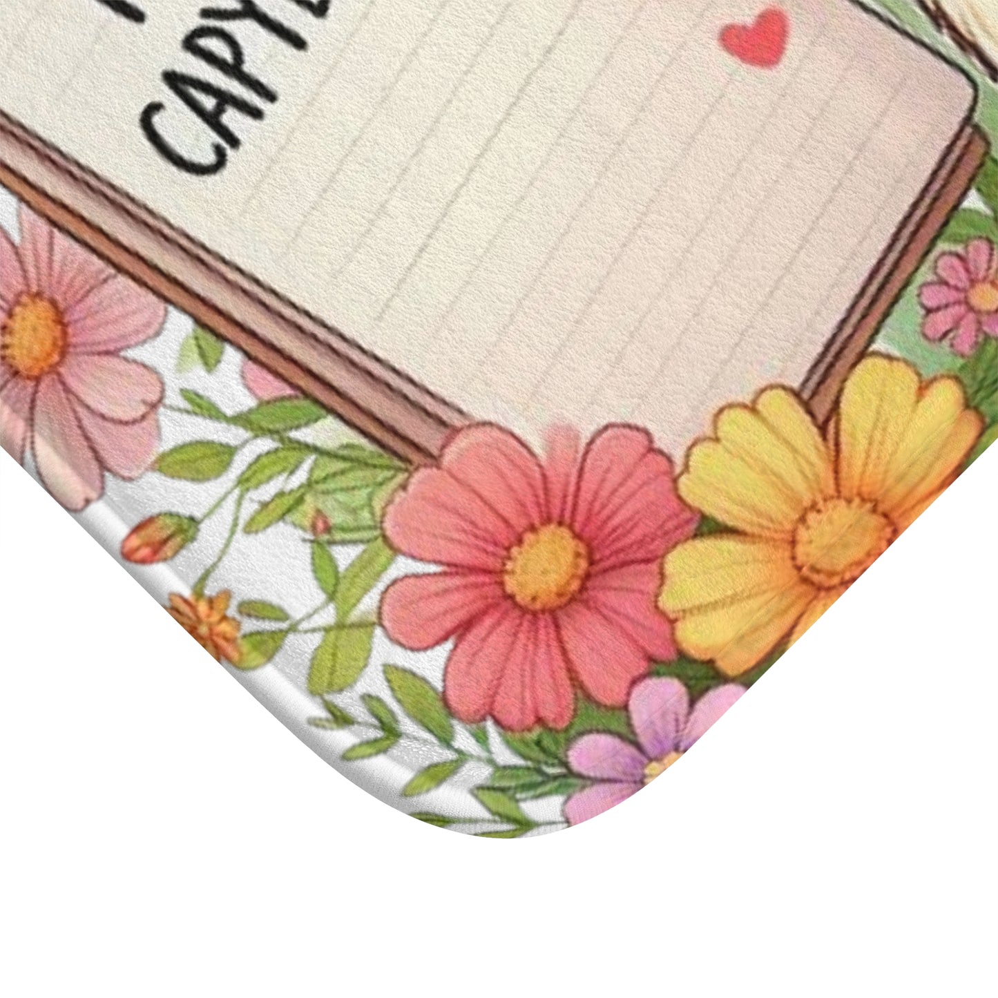 Capybara Holding Pencil and Notepad with I Love Capybaras, Cute Rodent Surrounded by Flowers and Butterflies, Bath Mat