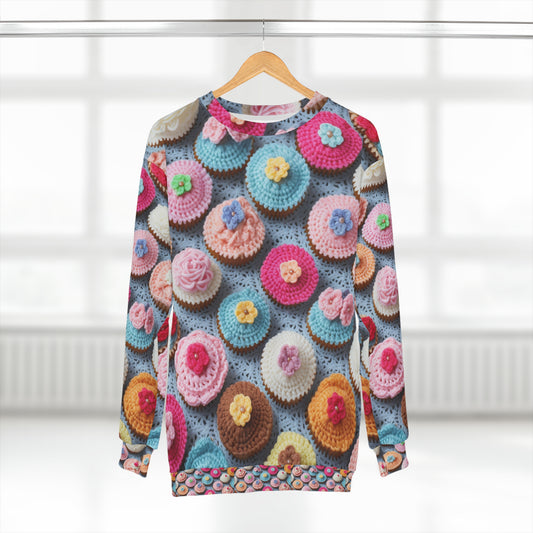 Crochet Cupcake Treat Frosted Cake Dessert Bakery Design - Sudadera unisex (AOP)