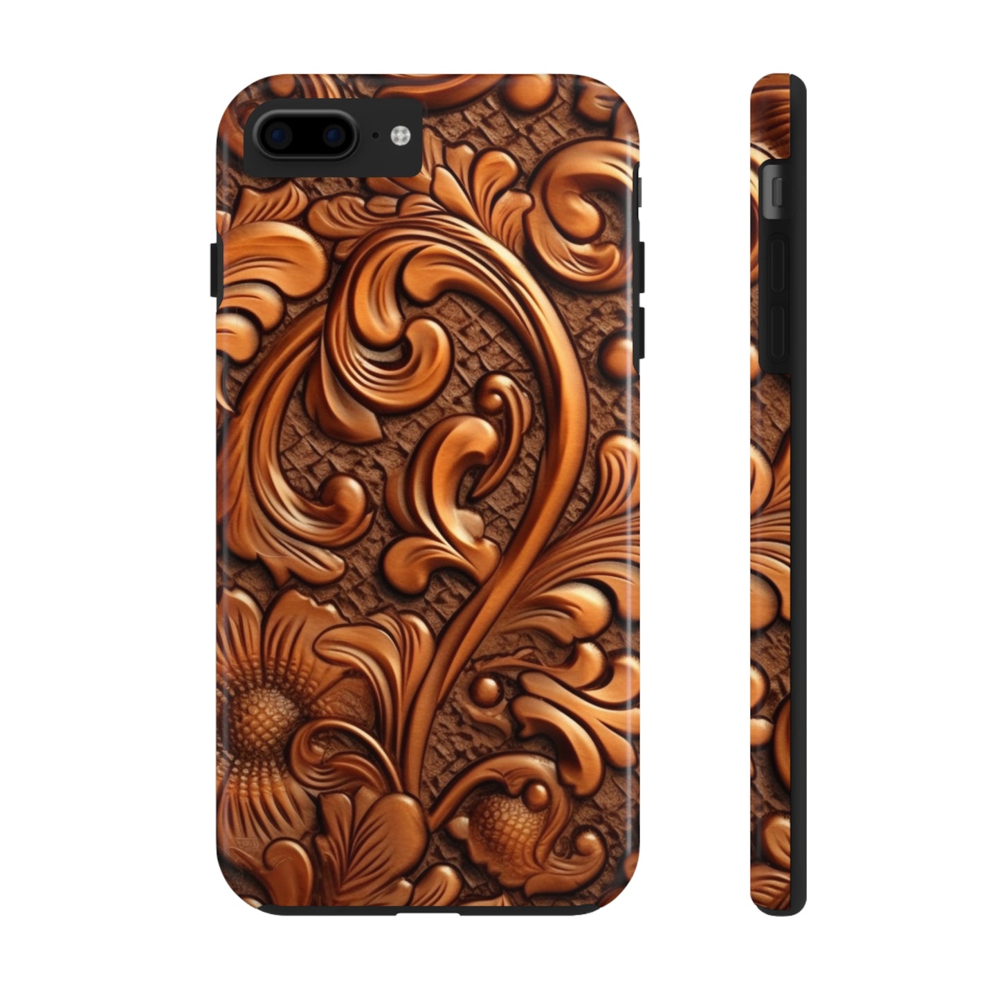 Leather Flower Cognac Classic Brown Timeless American Cowboy Design - Tough Phone Cases