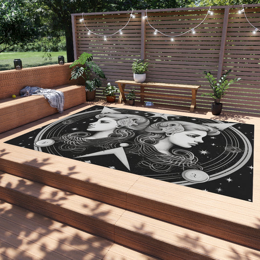 Gemini Zodiac Twins Design - Celestial Astrology Theme - Outdoor Rug