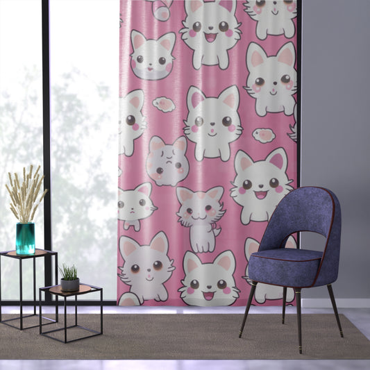 Adorable Cartoon-Style Anime Kitten, Cat, Kitty Pattern - Cute and Colorful - Window Curtain