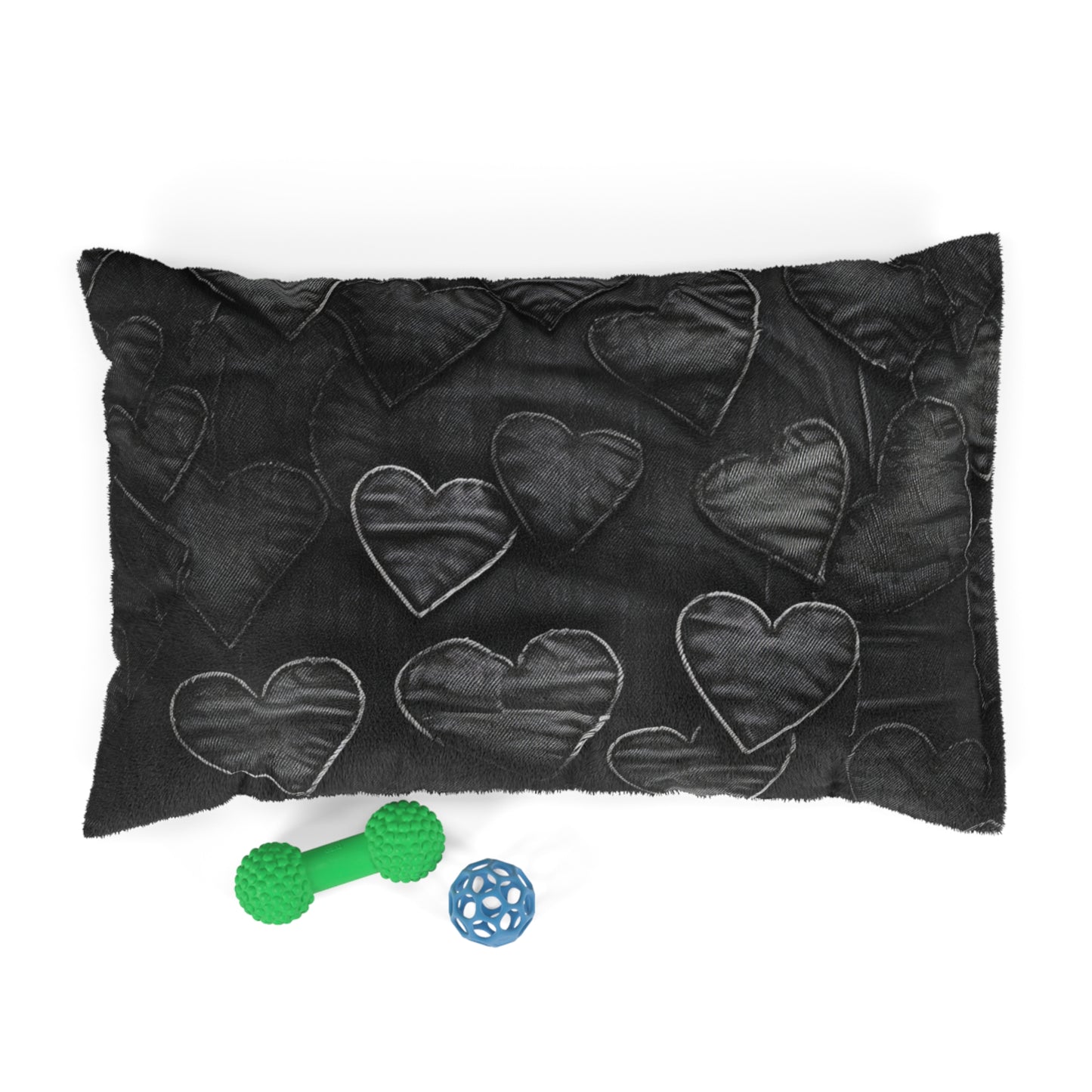 Black: Distressed Denim-Inspired Fabric Heart Embroidery Design - Dog & Pet Bed