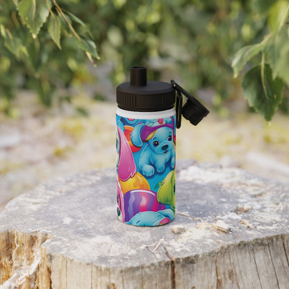 Happy Puppy & Dog Design - Vivid and Eye-Catching - Stainless Steel Water Bottle, Sports Lid