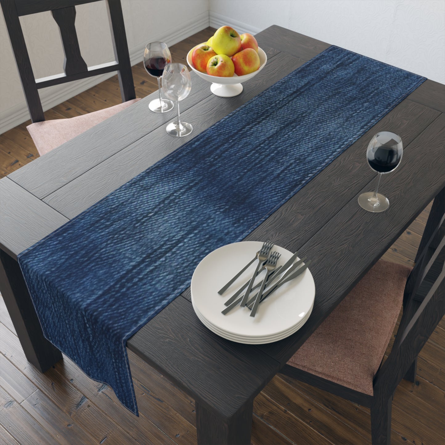 Indigo Splash: Washed Denim Reverie in Deep Blue - Table Runner (Cotton, Poly)