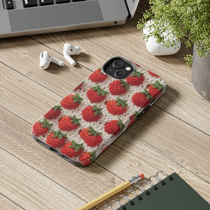 Strawberry Traditional Japanese, Crochet Craft, Fruit Design, Red Berry Pattern - Tough Phone Cases