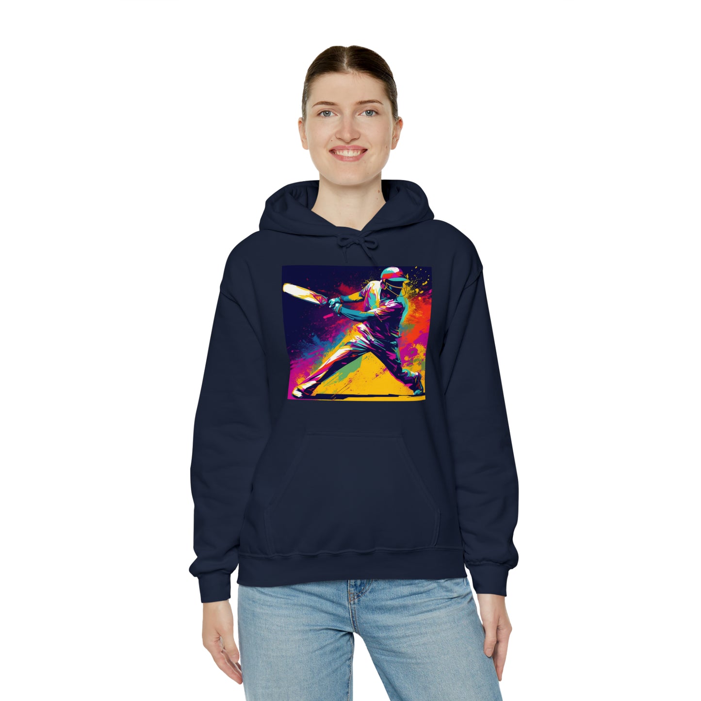 Cricket Pop Art: bateador, impacto de pelota, juego deportivo Wicket Stand - Sudadera con capucha unisex Heavy Blend™ 