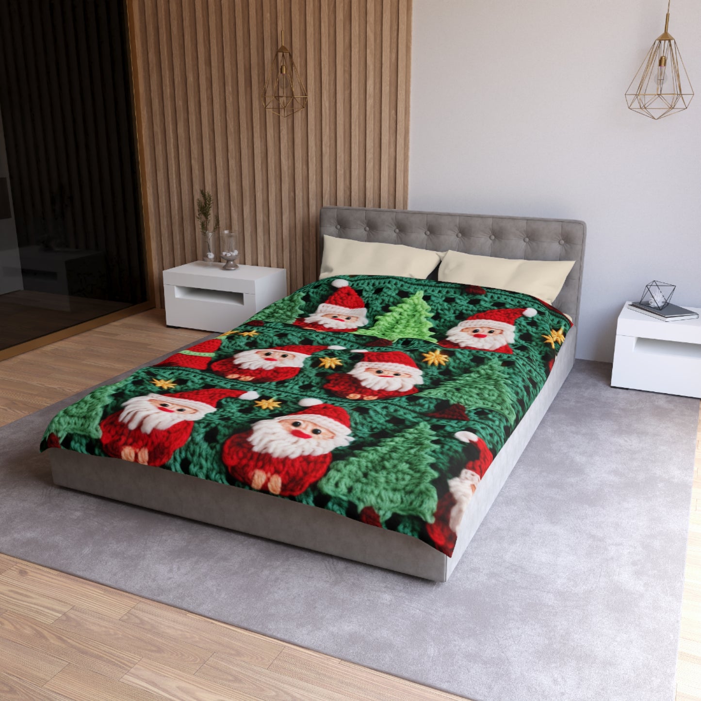 Santa Claus Crochet Pattern, Christmas Design, Festive Holiday Decor, Father Christmas Motif. Perfect for Yuletide Celebration - Microfiber Duvet Cover