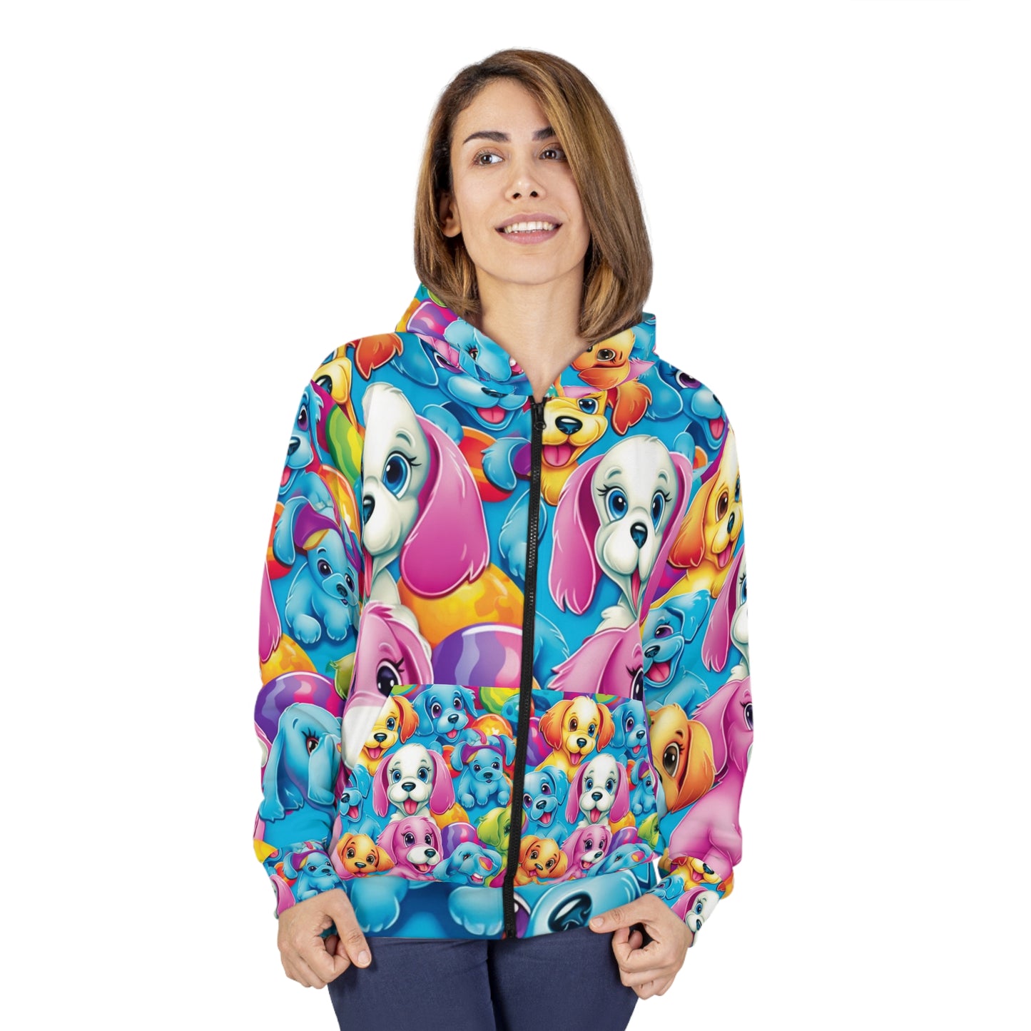 Happy Puppy & Dog Design - Vivid and Eye-Catching - Unisex Zip Hoodie (AOP)