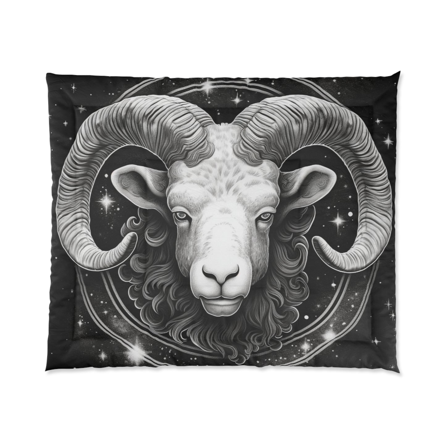 Manta acogedora Aries, 100% poliéster, diseño de carnero en blanco y negro, estampado en una cara 