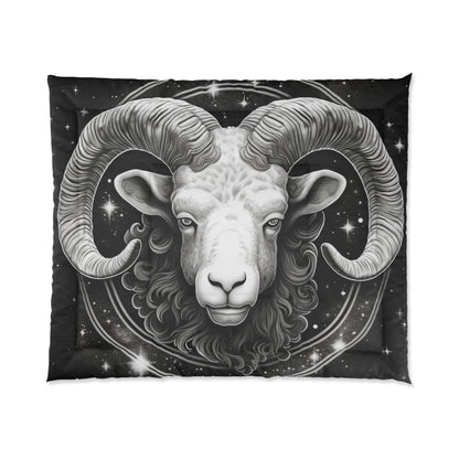 Manta acogedora Aries, 100% poliéster, diseño de carnero en blanco y negro, estampado en una cara 