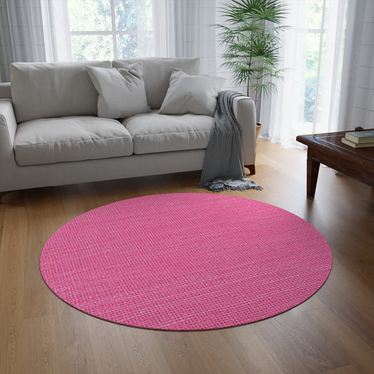 Doll-Like Pink Denim Designer Fabric Style - Round Rug