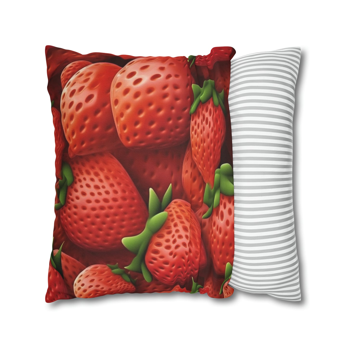 Garden Strawberries- Wild Sweet Gourmet - Farm Growing Ripe Red Fruit -Spun Polyester Square Pillow Case