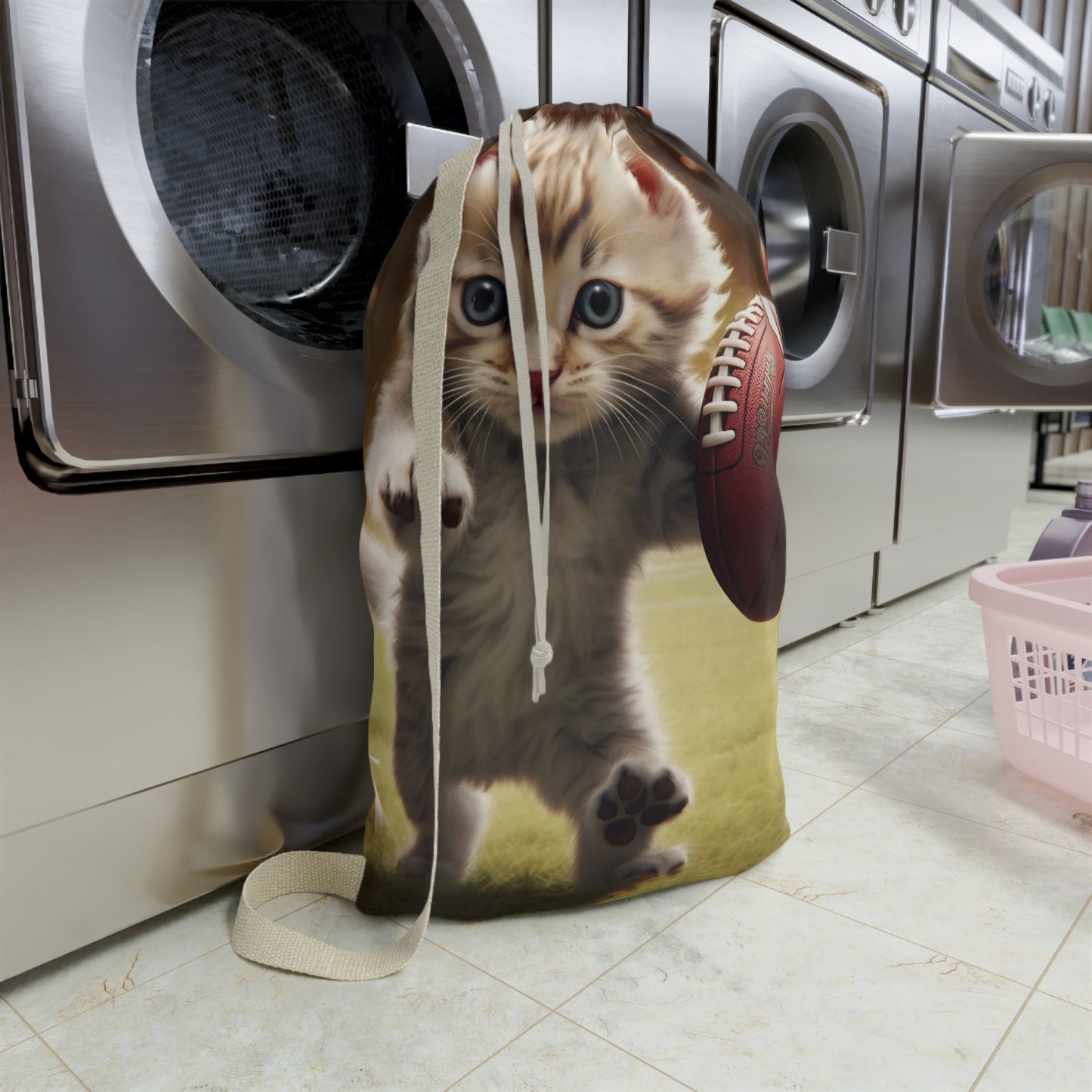 Football Kitty Fantasy: Feline Cat American Sport Quarterback - Laundry Bag