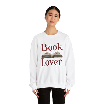 Open Book Embroidery Art: Book Lover Text for Avid Readers - Unisex Heavy Blend™ Crewneck Sweatshirt