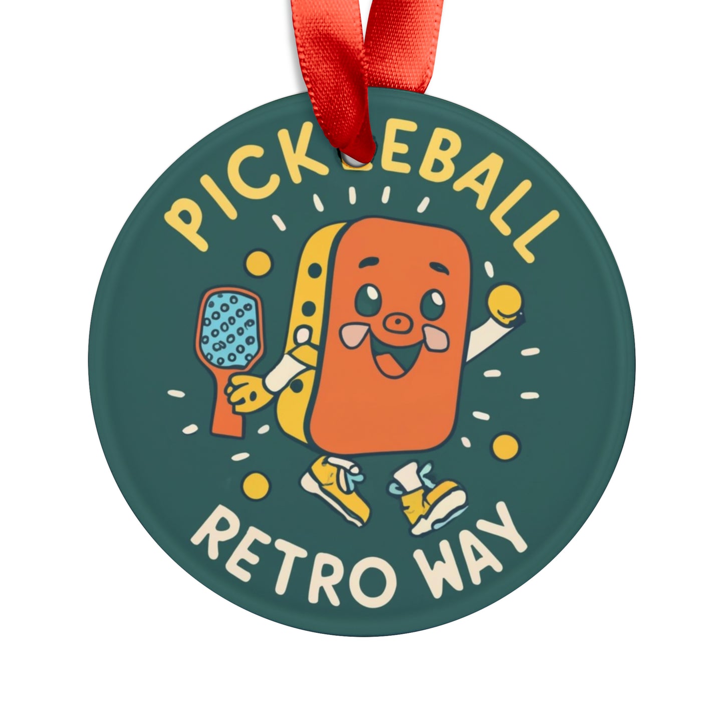 Retro Pickleball - Sport Gift - Acrylic Ornament with Ribbon